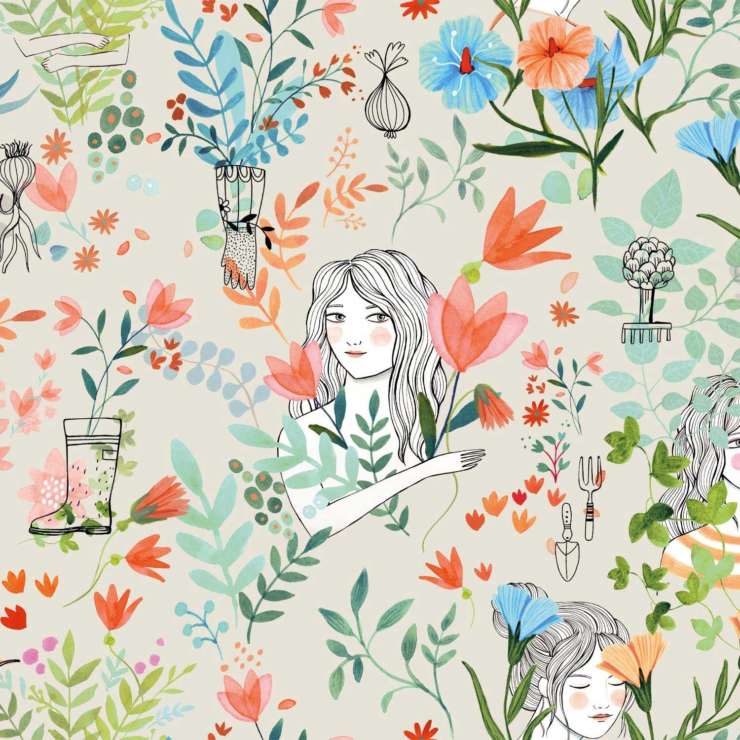 tessuto popeline garden flower